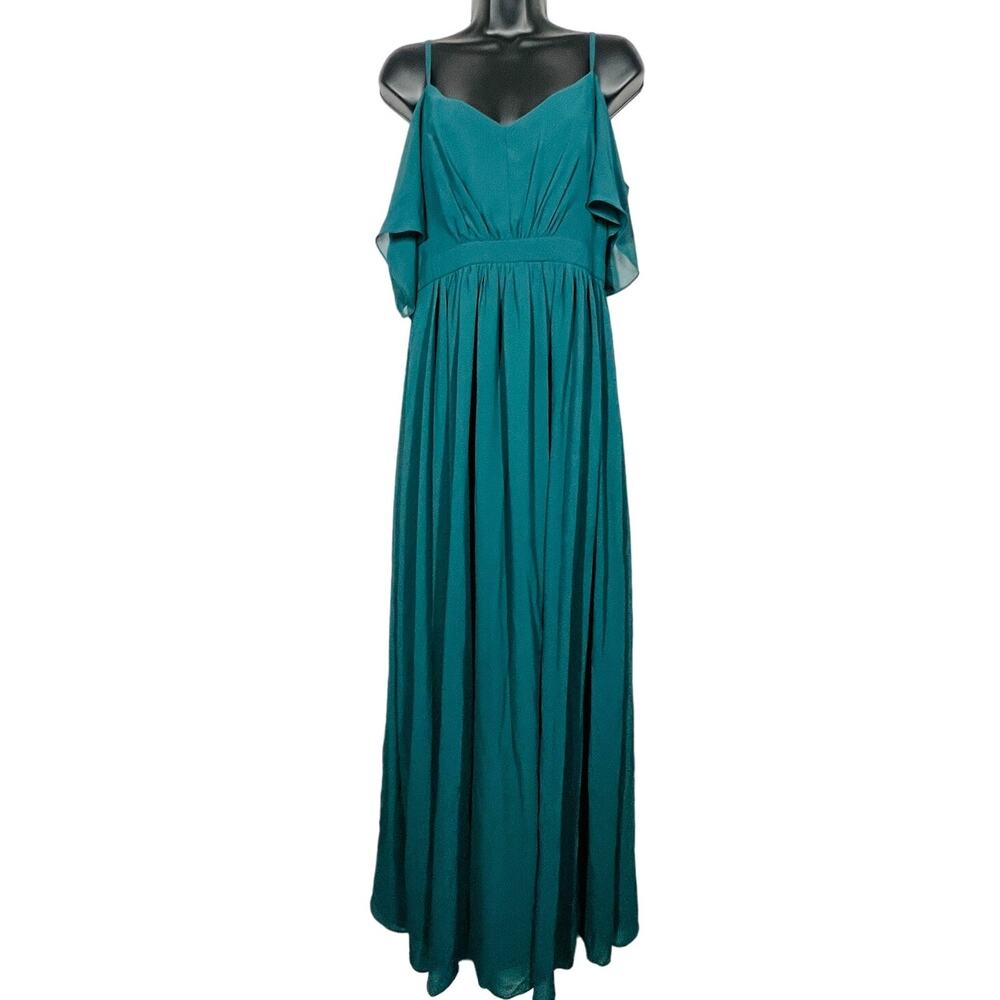 Lulus Formal Jewel Green Maxi Dress V Neck Gown Strappy Party Prom Event - L